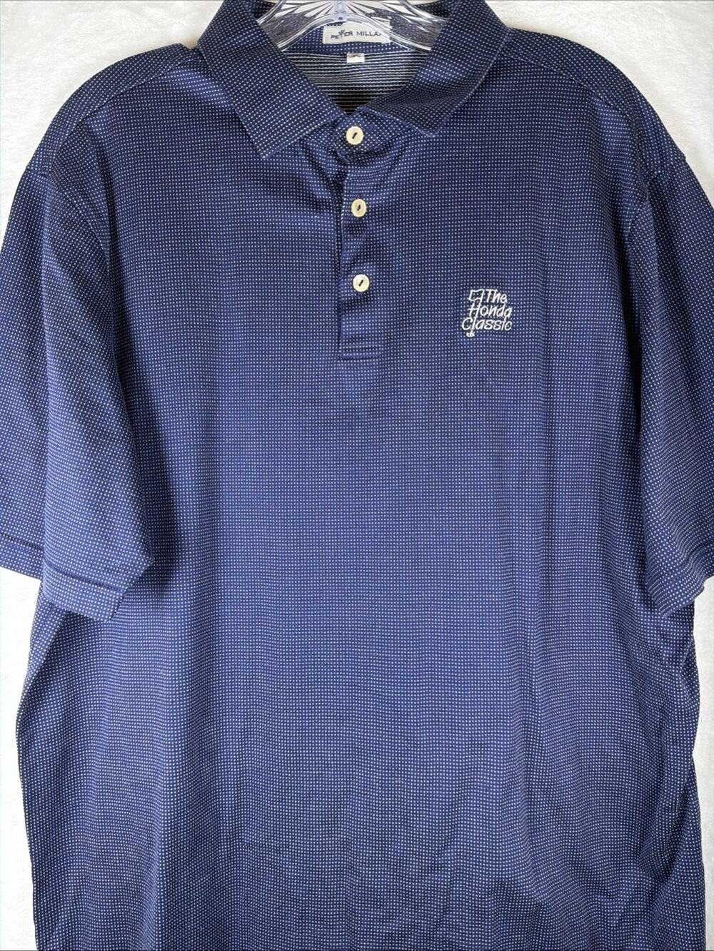 Peter Millar PGA Honda Classic Polo Shirt Mens XL Cotton Navy Blue All Over Dot